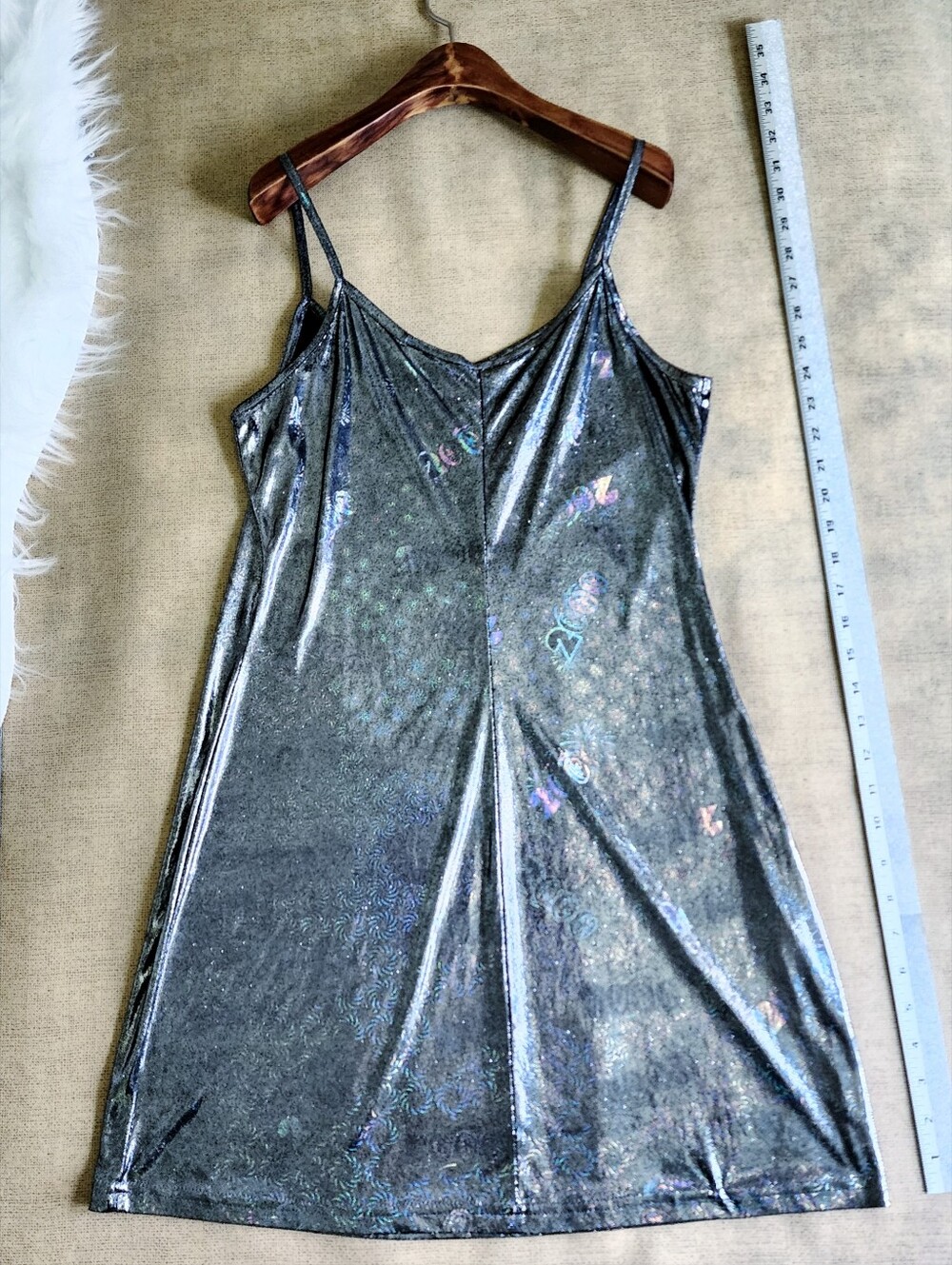 Vintage Y2K Hairspray Metallic Silver Holographic Millennium Party Slip Dress - Picture 7 of 13
